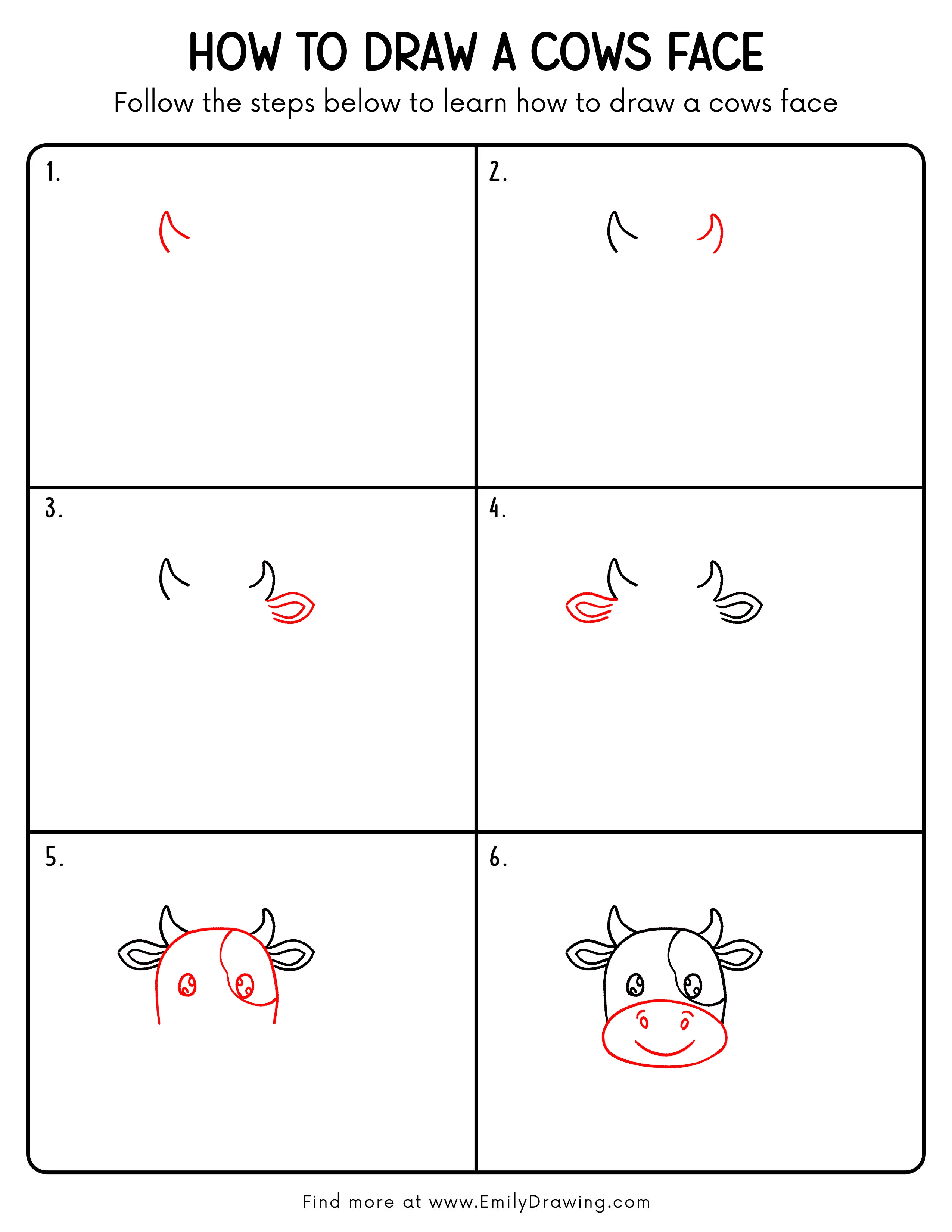 Printable Cows Face Drawing Guide